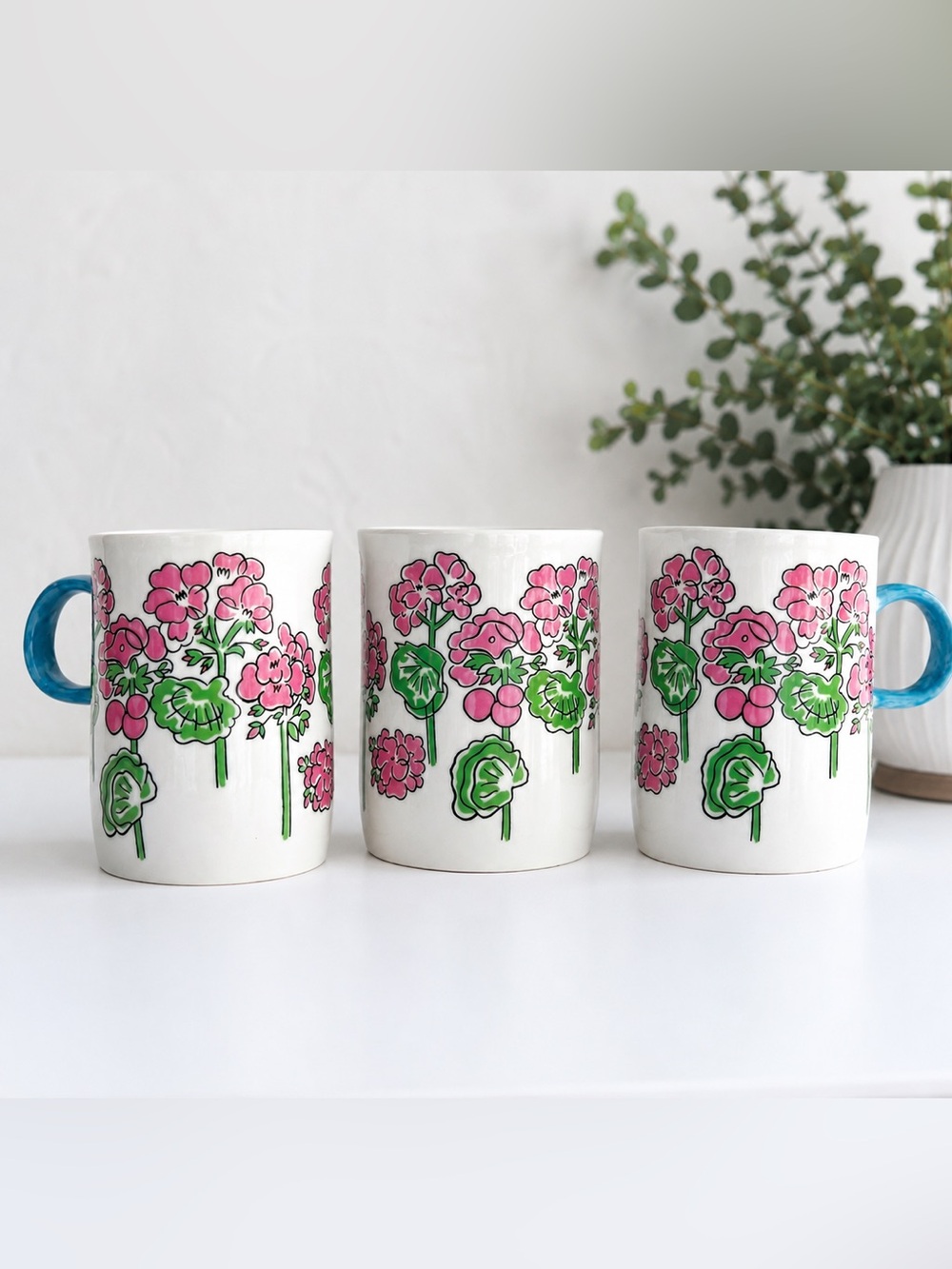 Vintage Set of 3 Gloria Vanderbilt Everlasting Floral Mugs | Taste Setter Japan